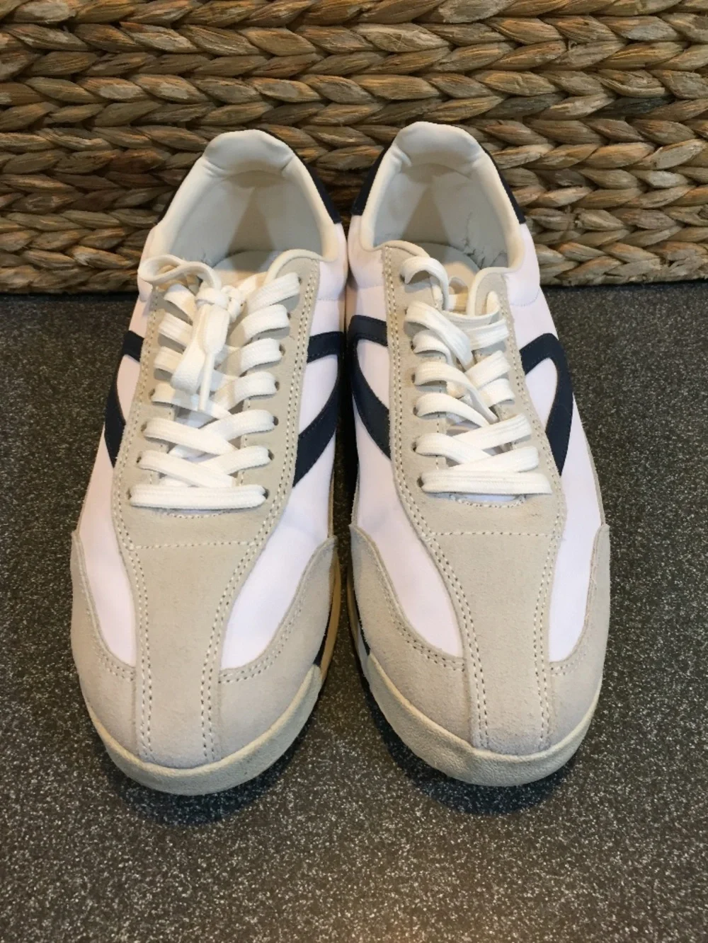 Classic Tretorn Women's Beige & White Sneakers with Navy Accent